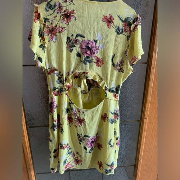 BLEUH CIEL 100% RAYON FLORAL OPEN BACK DRESS 20” PTP - Picture 6 of 8